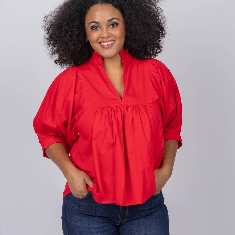 NWT Never A Wallflower High Neck Top in Red Solid Cotton